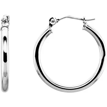 14K White Tube 20 mm Hoop Earrings