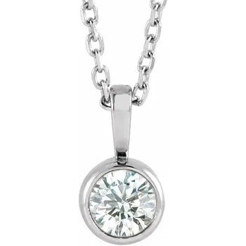 14K White Gold 1/4 CT Lab-Grown Diamond Bezel-Set Solitaire 16-18" Necklace - Bright Stone Jewelers