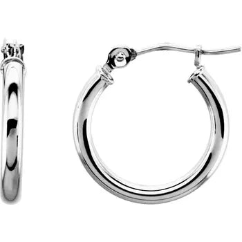 14K White Gold 15 mm Hoop Earrings - Bright Stone Jewelers