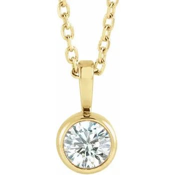 14K Yellow Gold 1/4 CT Lab-Grown Diamond Bezel-Set Solitaire 16-18" Necklace - Bright Stone Jewelers