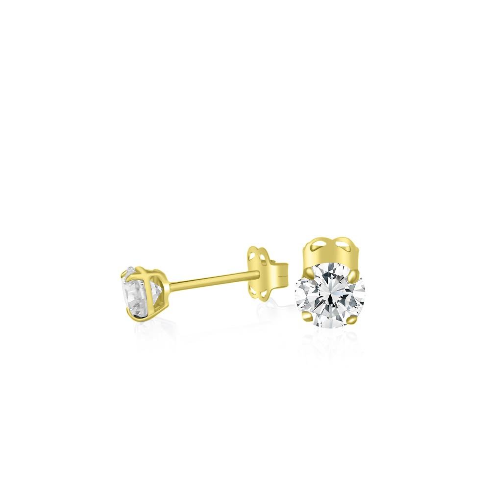 .5 ct Solid 14K Yellow Gold 4mm Round Cut Clear CZ Earrings - Bright Stone Jewelers