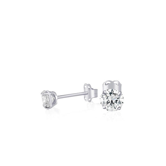 Solid 14K White Gold 4mm .5 ct Round Cut Clear CZ Earrings - Bright Stone Jewelers