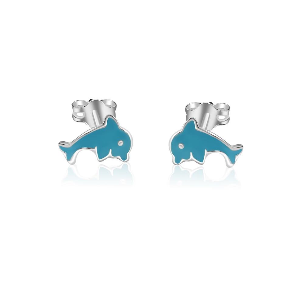 Sterling Silver Blue Enamel Dolphin Earrings - Bright Stone Jewelers