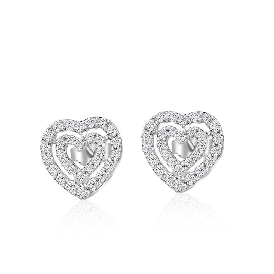 Sterling Silver Double Heart CZ Earrings - Bright Stone Jewelers