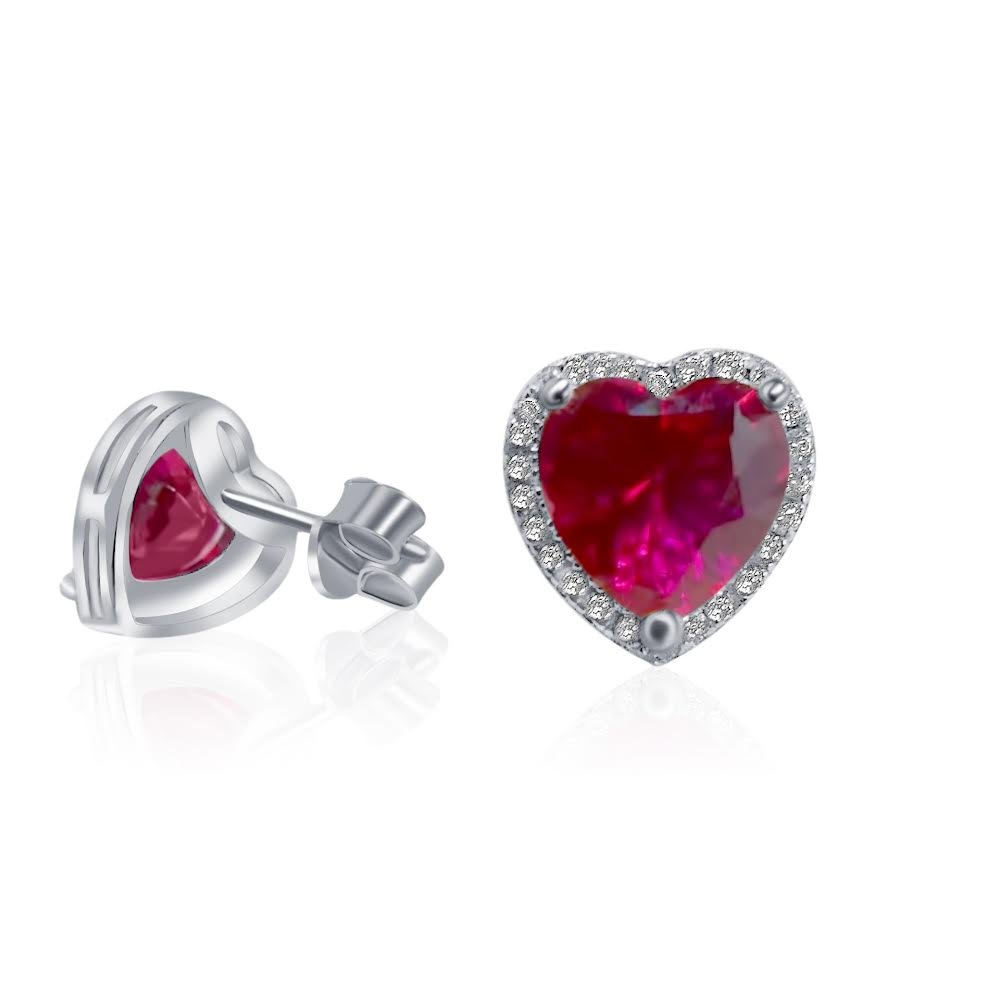 Sterling Silver Ruby Big Heart CZ Earrings - Bright Stone Jewelers