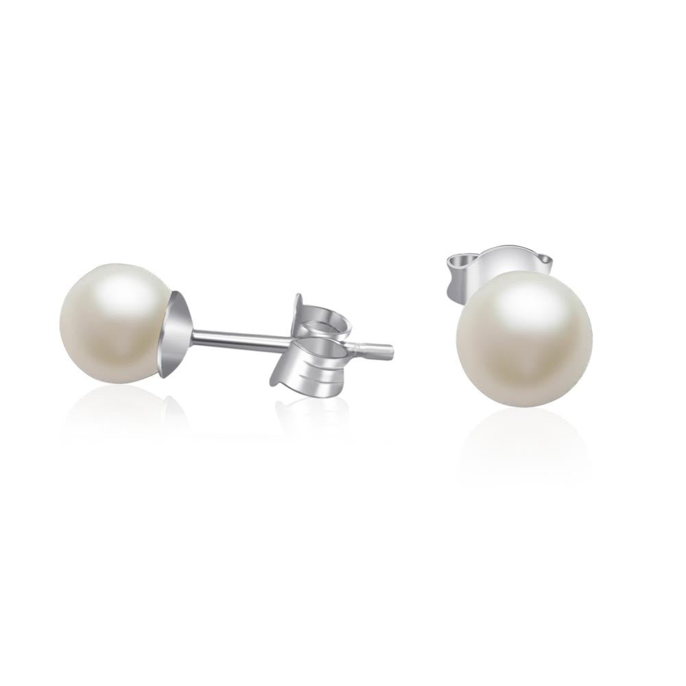 Sterling Silver Synthetic Pearl 5MM Earrings - Bright Stone Jewelers