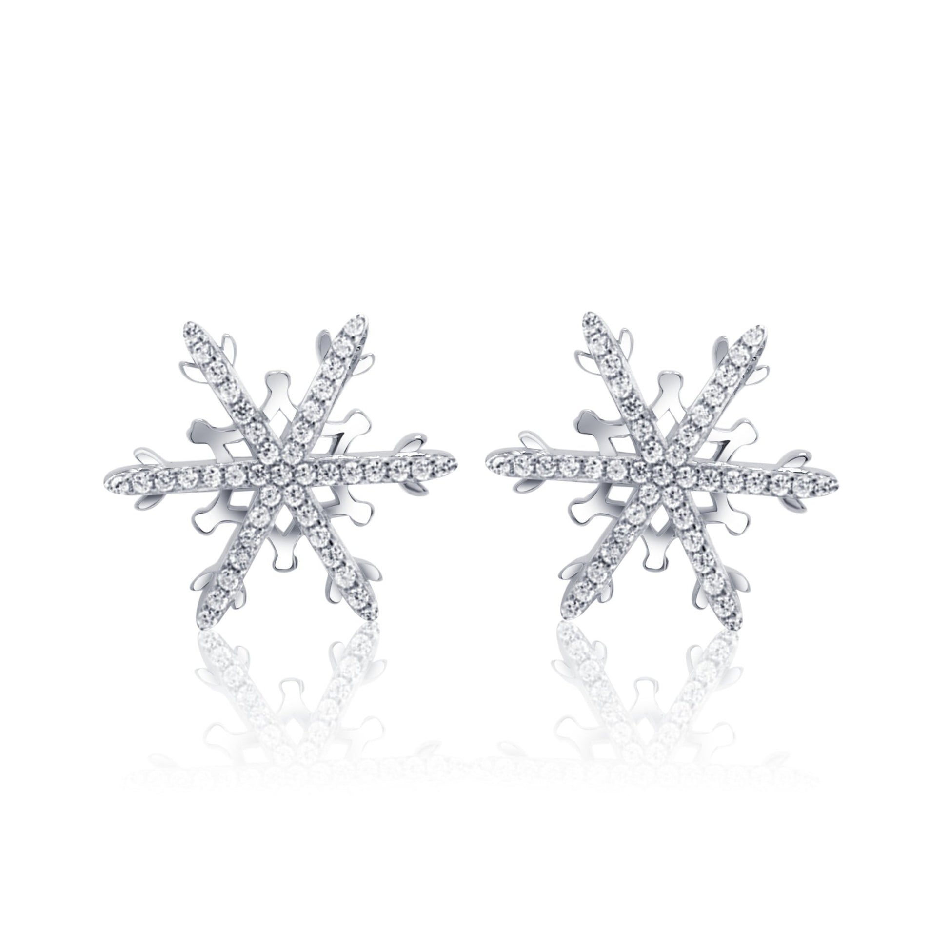 Sterling Silver Unique Snowflake Clear CZ Earrings - Bright Stone Jewelers